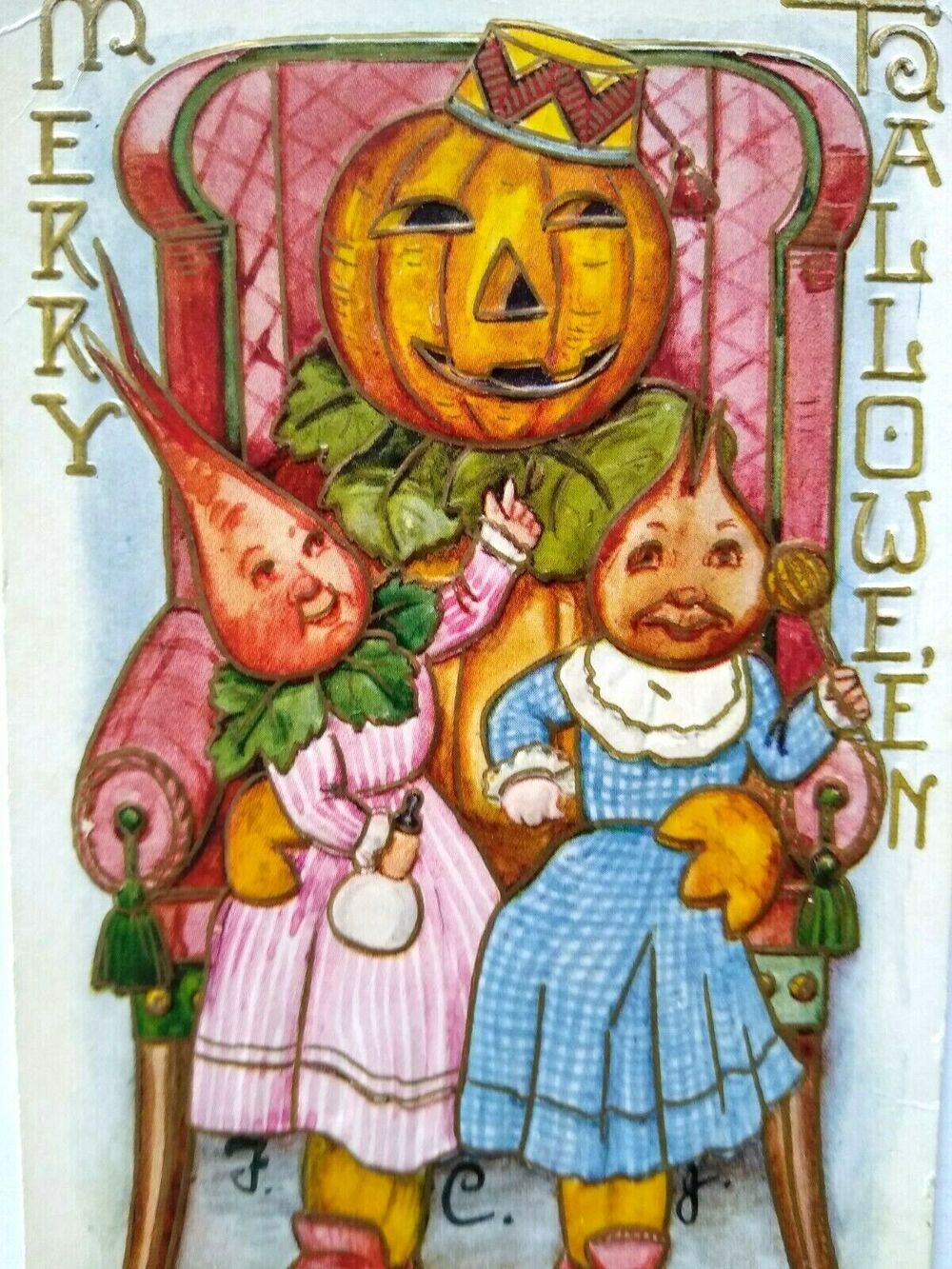 Antique Halloween Postcard Whitney Anthropomorphic Vegetable Beet Creatures